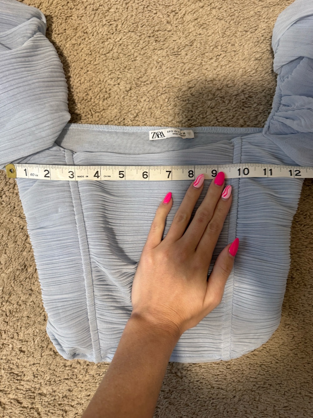 Zara Off-Shoulder Light Blue Puff Sleeve Cropped Top - Picture 5 of 5